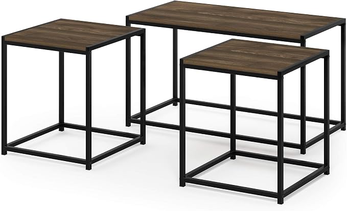 Furinno Camus Modern Living Room Coffee Table with 2 End Tables Set, Columbia Walnut