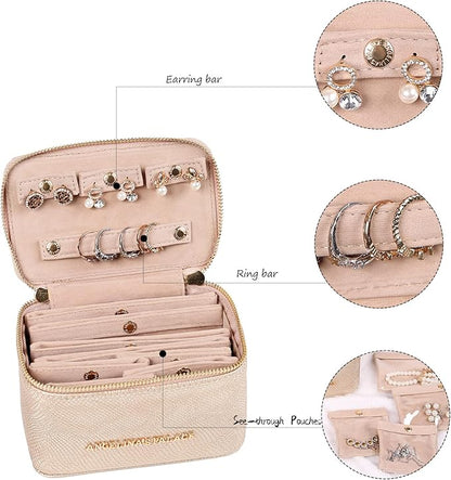 Angelina's Palace Snakeskin Pattern Jewelry Organizer Case Bridesmaid Gifts Travel Bag Vegan Leather Box for Necklace Earring Bracelet Ring(Champagne)