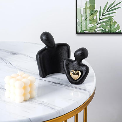 Ceramic Couple Statue - Modern Shelf Decor Knick Knacks for Shelves, Valentine's Day Wedding Gifts, Home Decor for Living Room, Bedroom, Bookshelf & TV Stand - Small Figurines(Black)