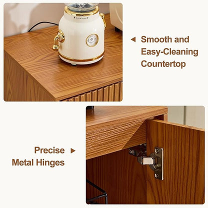 EROMMY Fluted Sideboard Buffet Cabinet, Wooden Storage Cabinet with Adjustable Shelf, Multifunctional Accent Cabinet with Adjustable Shelves for Living Room, Dining Room, Entry, Hallway, Walnut