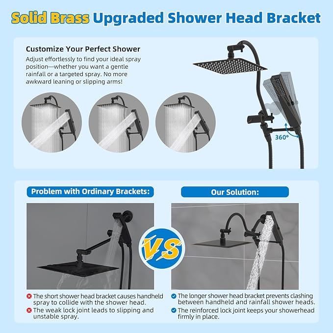Hibbent All Metal cUPC Certified Shower Head, 10'' High Pressure Rainfall Showerhead Combo, Handheld Shower Wand, 12'' Adjustable Extension Arm, 4-Spray, 71'' Hose, Shower Holder, Oil Rubbed Bronze
