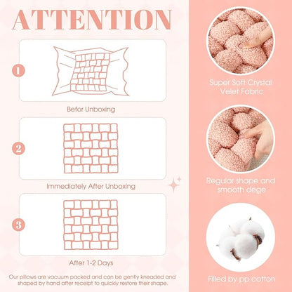 Wenqik 2 Pcs Knot Pillows Square Knotted Plush Throws Soft Accent Pillows Decoration Cushion for Couch Home Office Living Room Bedroom Bed Sofa Decor, 12'' x 13''(Pink,Lambswool)