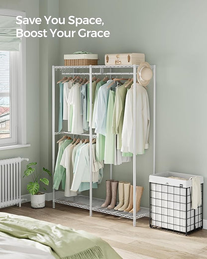 SONGMICS Clothes Rack, Freestanding Wardrobe Closet, Metal Clothing Racks, Heavy-Duty Garment Rack with Adjustable Shelves, Hanging Rods, Dividable, 15.8 x 47.2 x 70.9 Inches, Cloud White ULGR423W01
