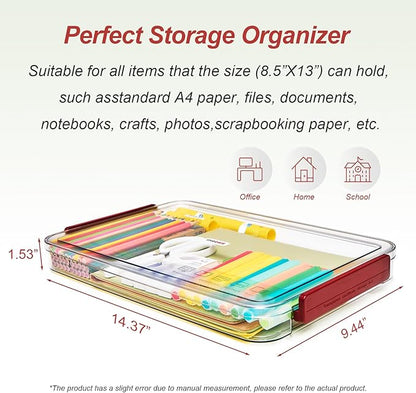 CATOOMUU A4 Storage File Box 9 X 13 Clear Stackable Slim Plastic Portable Project Case For Letter Paper Photo Documents Scrapbook, 3 Count