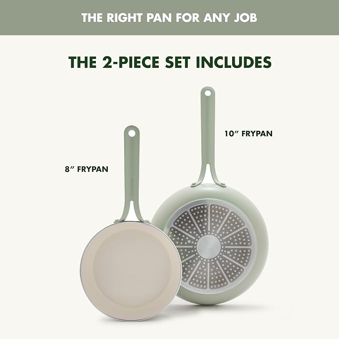 GreenPan Nova 2-Piece Nonstick Frying Pan Set, 8” & 10” Skillets, PFAS-Free Ceramic Cookware, Durable Fast Heating, Induction Ready, Omelet & Eggs, Oven Safe to 600F, Dishwasher Safe, Pistachio Green