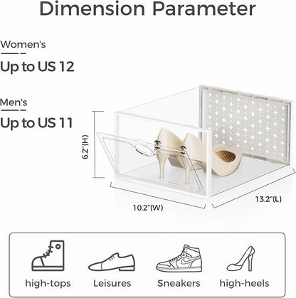 Pinkpum 12 Pcs XLarge Shoe & Sneaker Storage Organizer Box Clear Plastic Stackable Closet White
