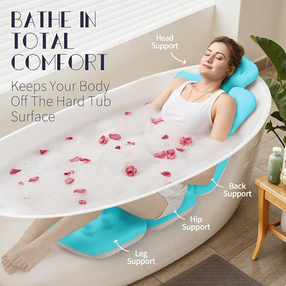 Full Body Bath Pillow for Bathtub, Thick Bathtub Cushion, Luxury Tub Pillow for Bath for Headrest Neck and Back Support Ocean Blue 56" x 16"