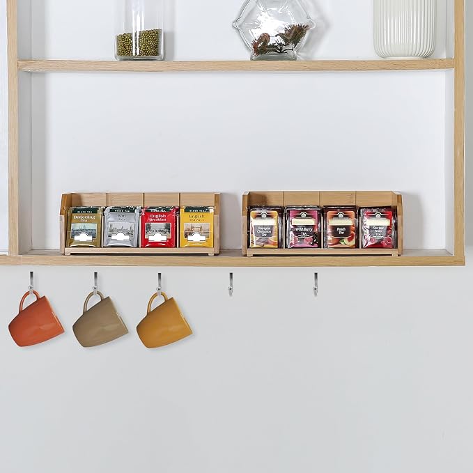 TIOPGHAD 2-Layer Stackable Bamboo Tea Bag Organizer Storage Holder & Rack - Wooden Tea Box Containers - Stand for Countertop or Cabinet