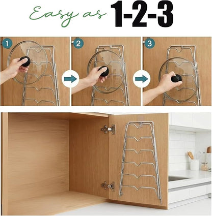 Evelots 6 Pot Lid Organizer for Cabinet or Pantry Wall - Cupboard Door Pots and Pans Organizer - Glass or Metal Pan Covers Cabinet Organizer - Rack Hanger Dividers - Set of 2