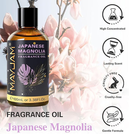 MAYJAM 100ML/3.38FL.OZ Japanese Magnolia Fragrance Oils with Glass Dropper, Essential Oils for Diffusers, Long Lasting Scented Oils for Soap Candle Making