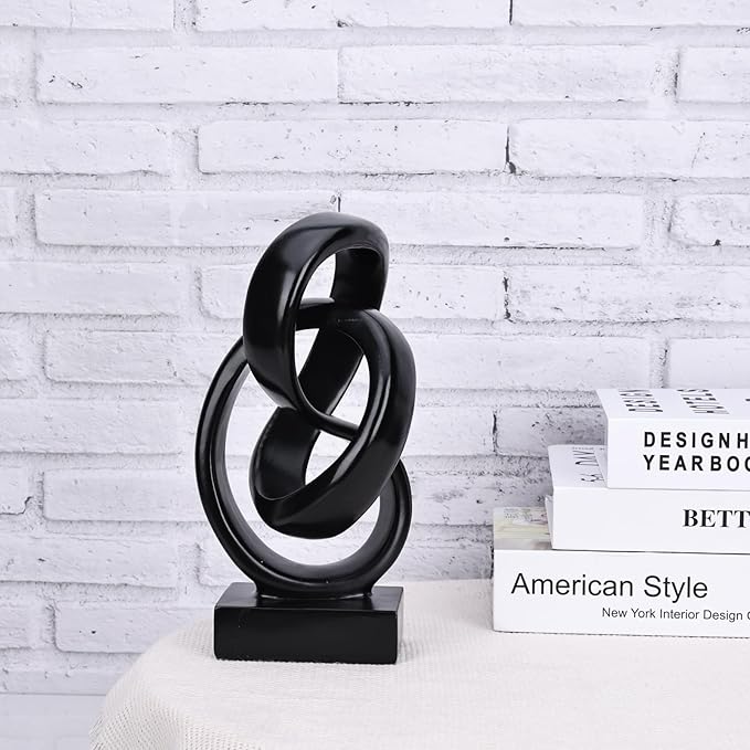 DOVDOV Abstract Black Knot Statue, Geometric Decor, Living Room Coffee Table Bookshelf countertop Black Decor, Office Coffee Table entryway Desktop Decor.