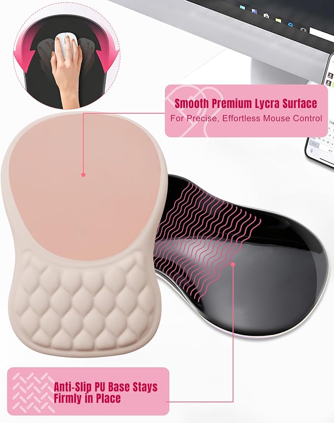 Ergonomic Mouse Pad with Wrist Rest, Slope Design Memory Foam Support, Smooth Lycra Surface, Non-Slip PU Base, Comfortable Mouse Mat for Office, Home, Computer Desk