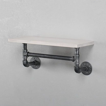 Industrial Pipe Shelf Bathroom Shelves Wall Mounted,19.6in Rustic Wood Shelf with Towel Bar,1 Tier Farmhouse Towel Rack Over Toilet,Pipe Shelving Floating Shelves Towel Holder,Retro White
