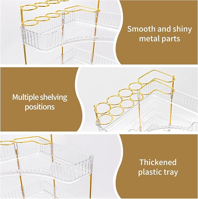 NATURE'S SOURCE Makeup Organizer for Vanity, 2-Tier Corner Bathroom Organizer Countertop with Makeup Brush Holder, Corner Counter Storage for Bathroom Dresser-Clear