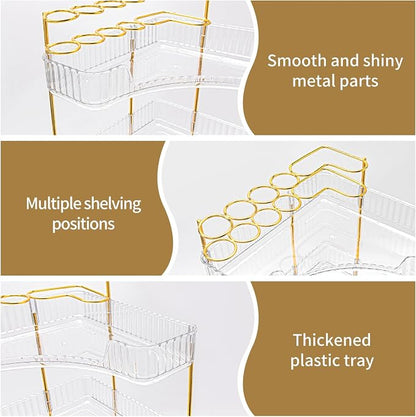 NATURE'S SOURCE Makeup Organizer for Vanity, 2-Tier Corner Bathroom Organizer Countertop with Makeup Brush Holder, Corner Counter Storage for Bathroom Dresser-Clear