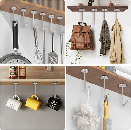 NearMoon Coat Hooks, Wall Mount Hooks for Hanging Hat Hurse Robe, 304 Stainless Steel Heavy Duty Towel Hangers for Bathroom Livingroom Kitchen-Ceiling Hook, 6 Pack (4 Inch, Brushed Nickel)