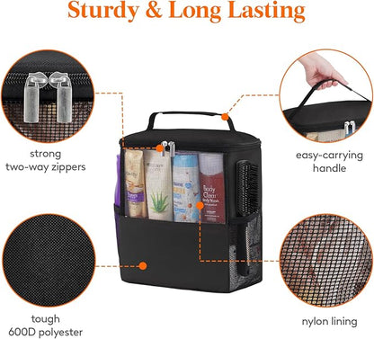 Lifewit Shower Bag Mesh Shower Caddy Portable College Dorm Room Essentials Tote Bag for Bathroom, Gym, Travel, Camping Quick Dry Hanging Shower Organizer Basket Toiletry Bag, Large, Black