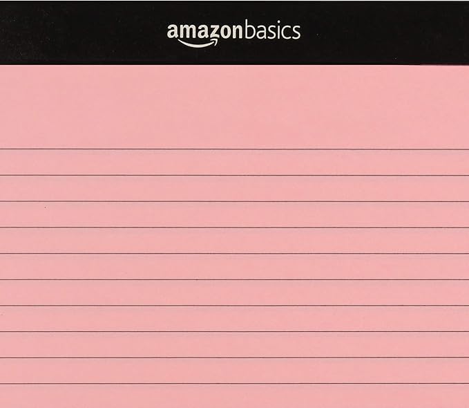 Amazon Basics Wide Ruled 8.5 x 11.75-Inch 50 Sheet Perforated Lined Writing Note Pads, Pack of 72, 300 Count, Multicolor