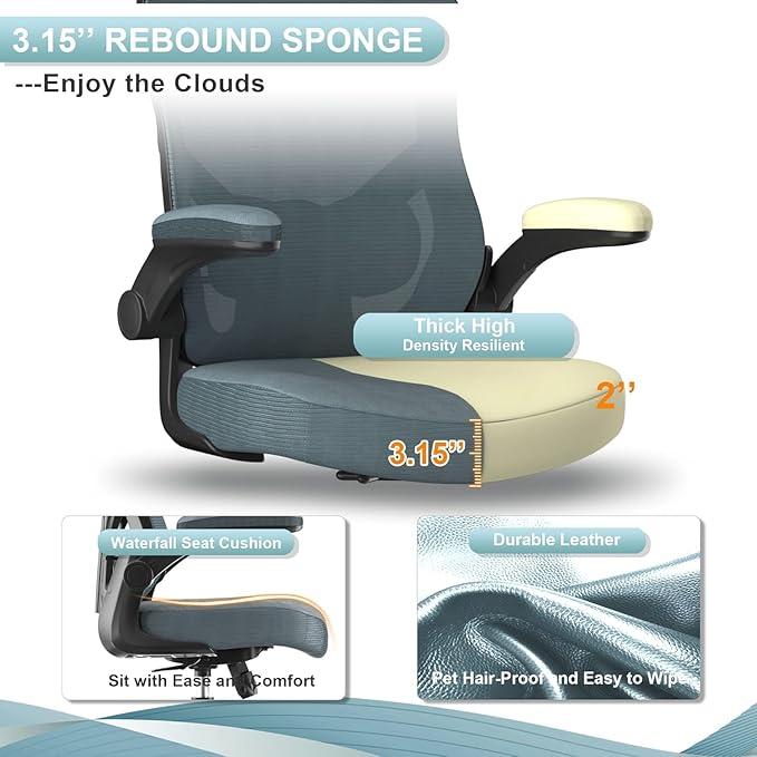 Ergonomic Office Desk Chair with Waterfall Seat and S-Shaped Back for Lower Back & Leg Pressure Relief, Comfortable for 8+ Hours Sitting