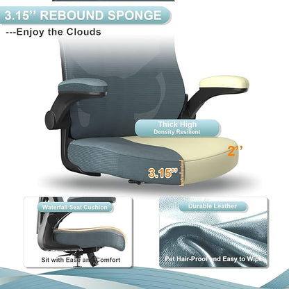 Ergonomic Office Desk Chair with Waterfall Seat and S-Shaped Back for Lower Back & Leg Pressure Relief, Comfortable for 8+ Hours Sitting