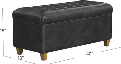 Homepop Home Decor | Button Tufted Storage Bench | Ottoman Bench with Storage for Living Room & Bedroom, Black Faux Leather