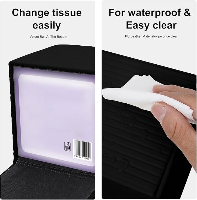 Black Square PU Leather Tissue Box Cover with Magnetic Bottom – Stylish Cube Holder for Napkins, Decorative for Bathroom, Living Room, Office, Car, Nightstand