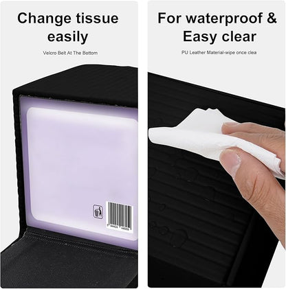 Black Square PU Leather Tissue Box Cover with Magnetic Bottom – Stylish Cube Holder for Napkins, Decorative for Bathroom, Living Room, Office, Car, Nightstand