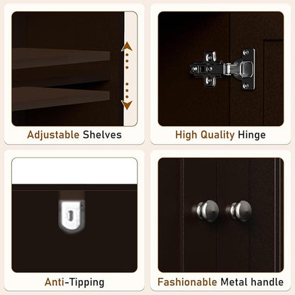 Over The Toilet Storage Cabinet, Behind Toilet Bathroom Organizer with Adjustable Shelves, Wooden Above Toilet Storage Shelf, Space Saver for Restroom, Bathroom, Laundry