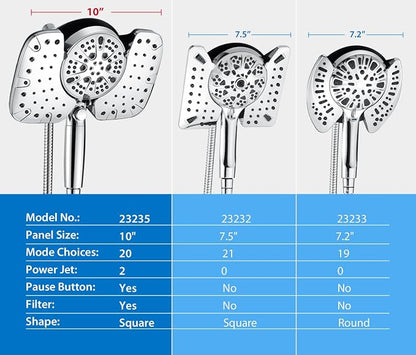 INAVAMZ 2-in-1 Shower Heads with Handheld Spray Combo: 10” Rainfall Shower Head & Hand Held Shower Head, 9 Spray Settings Detachable Shower Head with ON/OFF Switch and 15-Stage Filter
