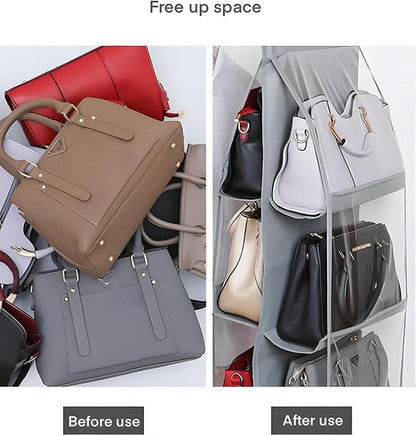 Purse organizer for closet black 8 Pocket Hanging Wallet Handbag Organizer 360° Rotatable Metal Hook Closet Organizers and Storage Gray
