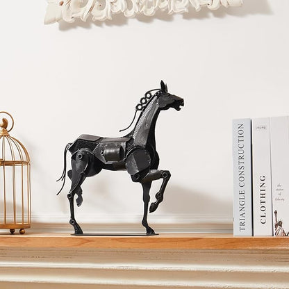 Metal Horse Statue - Rustic Handmade Western Decor - 100% Hand-Painted Horse Figurines for Office & Home - Black