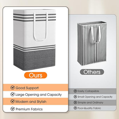 2 Pack Large Home Laundry Basket, Laundry Hamper, Freestanding Waterproof Dirty Clothes Bag, Tall Clothes Hamper - Extended & Reinforced Handles for College Dorm, Family (Light Grey/88L)