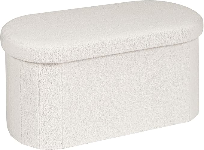 B FSOBEIIALEO Ottoman with Storage for Living Room, Sherpa Folding Storage Ottoman Foot Rest, 30 Inches Collapsible Bedroom Bench White Cream