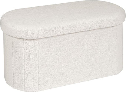B FSOBEIIALEO Ottoman with Storage for Living Room, Sherpa Folding Storage Ottoman Foot Rest, 30 Inches Collapsible Bedroom Bench White Cream