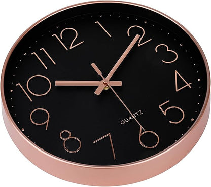 jomparis Rose Gold Black Wall Clock Silent Non-Ticking Quartz Sweep Decorative Battery Operated Wall Clocks
