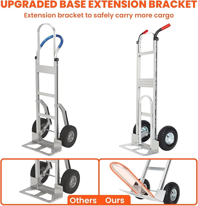 Aluminum Hand Truck Dolly Cart with 10" Pneumatic Tire,Hand Trucks Heavy Duty 600 LBS Capacity,Platform Hand Cart for Transport & Moving in Warehouse, Home, Supermarket