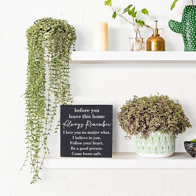 HTBIG Inspirational Home Farmhouse Desk Decor Wooden Box Sign Always Remember You are Braver Than You Think Rustic Black Wood Block Plaque Box Sign for Women Family Friends Shelf Table Decor