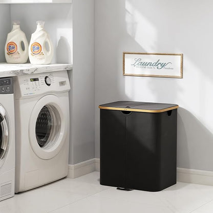Lifewit 120L Double Laundry Hamper with Lid, Large Laundry Basket with Removable Bag & Bamboo Handles, Fodable Tall Dirty Clothes Hamper for Laundry Collapsible Bin for Bathroom Bedroom Dorm, Black