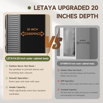 Letaya Metal Wardrobe Cabinets,71" Tall Armoire Wardrobe Closet with Fluted Doors and Shelves,Large Coat Closet Cabinet with Hanging Rod,Clothing Storage Cabinets for Home Room(Black)