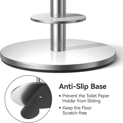 Brushed Nickel Toilet Paper Holder Stand for Spare Rolls Storage, Stainless Steel Freestanding Toilet Paper Holder with Shelf Hold 5 Paper Rolls