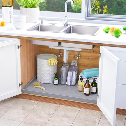 SIKADEER 28" x 22" Under Sink Mat Waterproof, Silicone Mat Kitchen Drawer Shelf and Cabinet Liner, Sink Protector for Kitchen Organizers and Storage, Boot Tray Pet Food Mats