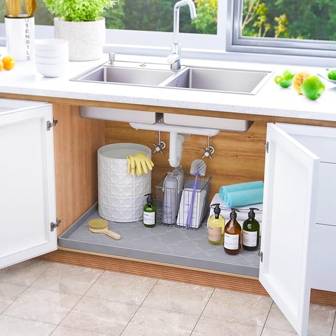 SIKADEER 40" x 22" Under Sink Mat Waterproof, Silicone Mat Kitchen Drawer Shelf and Cabinet Liner, Sink Protector for Kitchen Organizers and Storage, Boot Tray Pet Food Mats