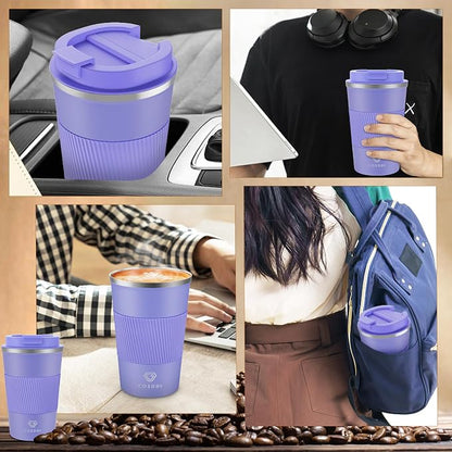 CS COSDDI 12 oz Stainless Steel Vacuum Insulated Tumbler - Coffee Travel Mug Spill Proof with Lid - Coffee Cups for Keep Hot/Ice Coffee,Tea and Beer (purple)