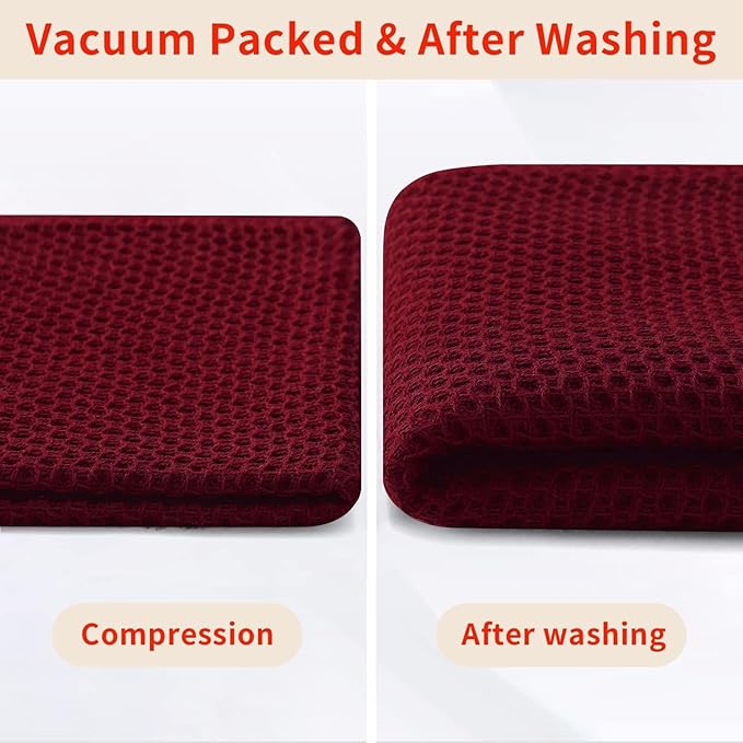 Homaxy 100% Cotton Waffle Weave Kitchen Dish Towels, Ultra Soft Absorbent Quick Drying Cleaning Towel, 13 x 28 Inches, 18-Pack, Burgundy