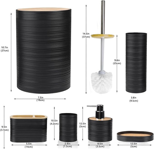 CERBIOR Bathroom Accessories Set Bath Ensemble Includes Soap Dispenser, Toothbrush Holder, Toothbrush Cup, Soap Dish for Decorative Countertop and Housewarming Gift (Black Spiricle)