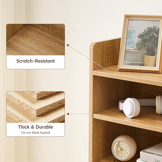 Desktop Bookshelf, Wooden Desk Hutch with 7 Shelves, 35.4" 3-Tier Desk Organizer and Storage Shelf for College Dorm Office Home (Natural)