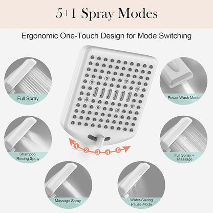 Homlord Filtered Shower Head with Handheld White - High Pressure 6 Modes, 120 Anti-clog Nozzles, Detachable Showerhead with Hard Water Filters, Extra Long 6ft Hose, Power Wash Mode for Bathroom, Pets