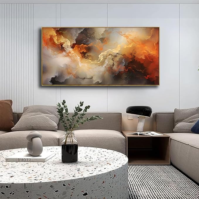 VHMING Abstract Wall Art Framed Ready to Hang Home Decor Orange White Artwork Wall Art Prints Canvas Painting Large Size for Living Room Bedroom Office Decoration 24"x48"