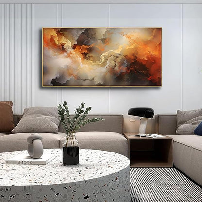 VHMING Abstract Wall Art Framed Ready to Hang Home Decor Orange White Artwork Wall Art Prints Canvas Painting Large Size for Living Room Bedroom Office Decoration 24"x48"