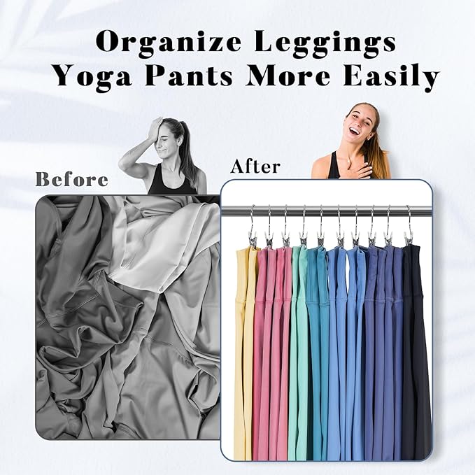 Legging Organizer for Closet, Yoga Pants Hangers 20 Pack Hanging Chip Clips Clothes Pins Holds Leggings, Space Saving Hanger Closet Organizers and Storage for Workout Sets, Hat, Bag - Ivory White